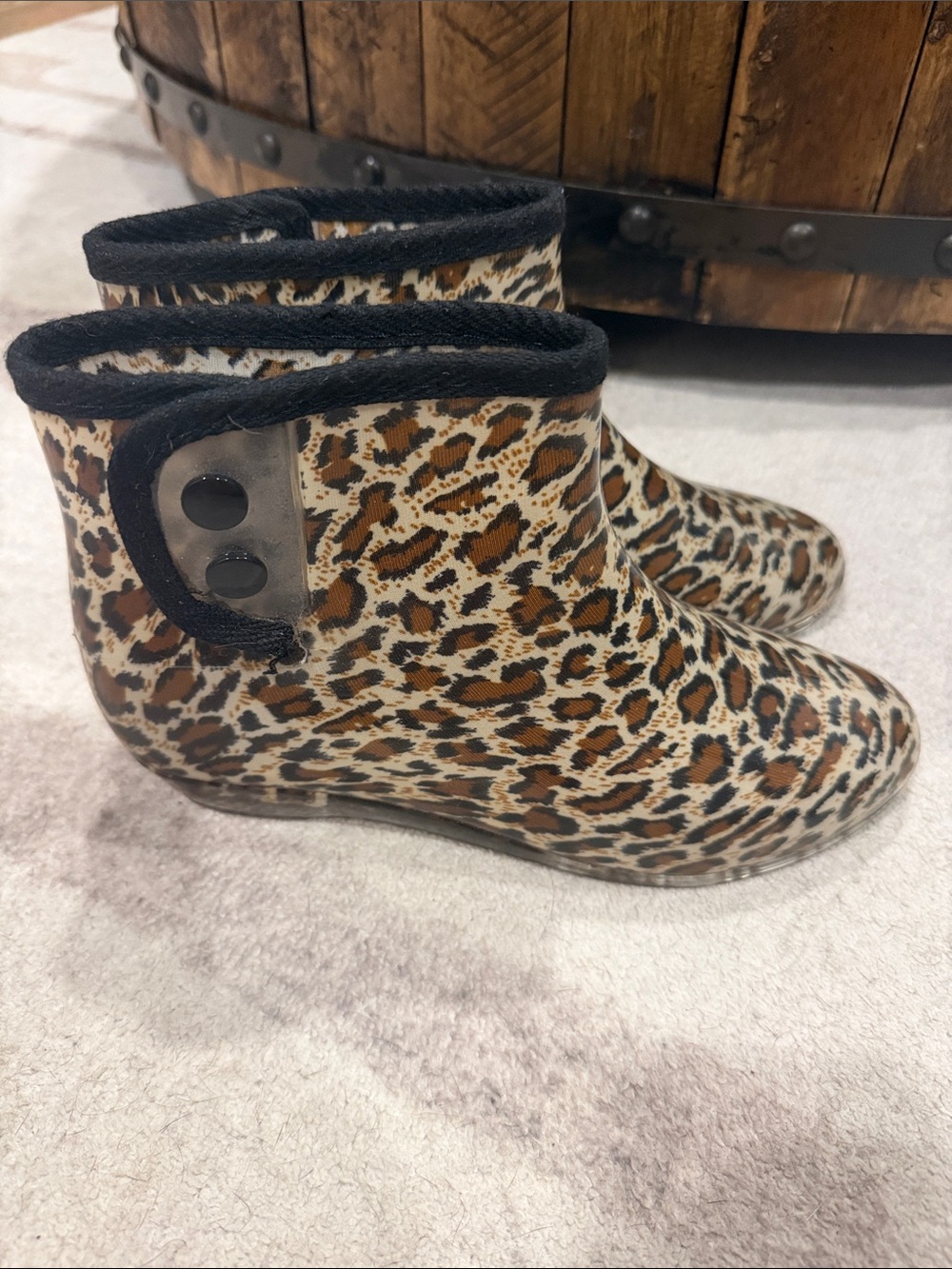 Leopard Print Ankle Rain Boots - Brown/Black